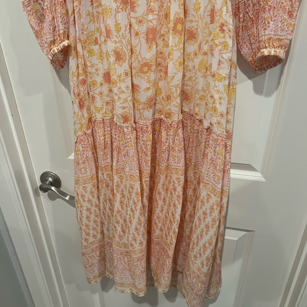 New Billabong Boho Yellow and Orange Floral Cream Bow Maxi Dress - Picture 5 of 12